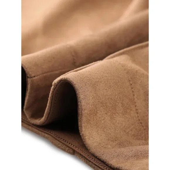 Brown High-Waisted Stretch Leggings in Faux Suede - Perfect for Work & Play